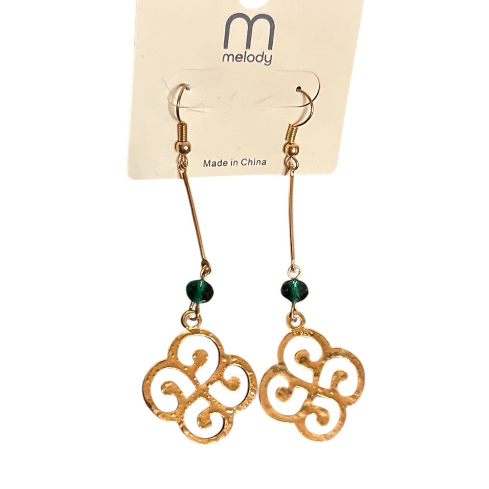 NEW Melody Gold and Green Dangle Earrings